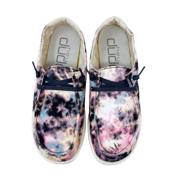 Hey Dude Wendy Tie Dye Pink White Slip On Comfort Casual Shoes Loafers - Picture 6 of 9